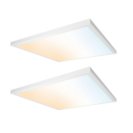 ULTRALUX LED 2x2 ft Surface Mount Ceiling Light Panel (2 Pack) - Slim, Edge Lit - TRIAC Dimmable, 3CCT Adjustable Color Temperature (Matte White)