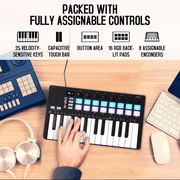 M-WAVE MIDI Keyboard Controller - USB Bluetooth - 25 Key, 16 Pads, Knobs, DAW Compatible