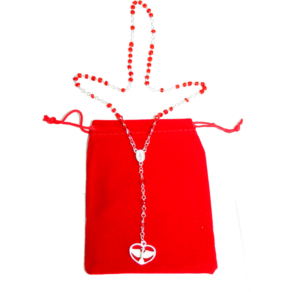 Seven Joys of Mary Crown Rosary with Holy Spirit medals and glass beads (3mm beads - 14 Inch Long Rosary)