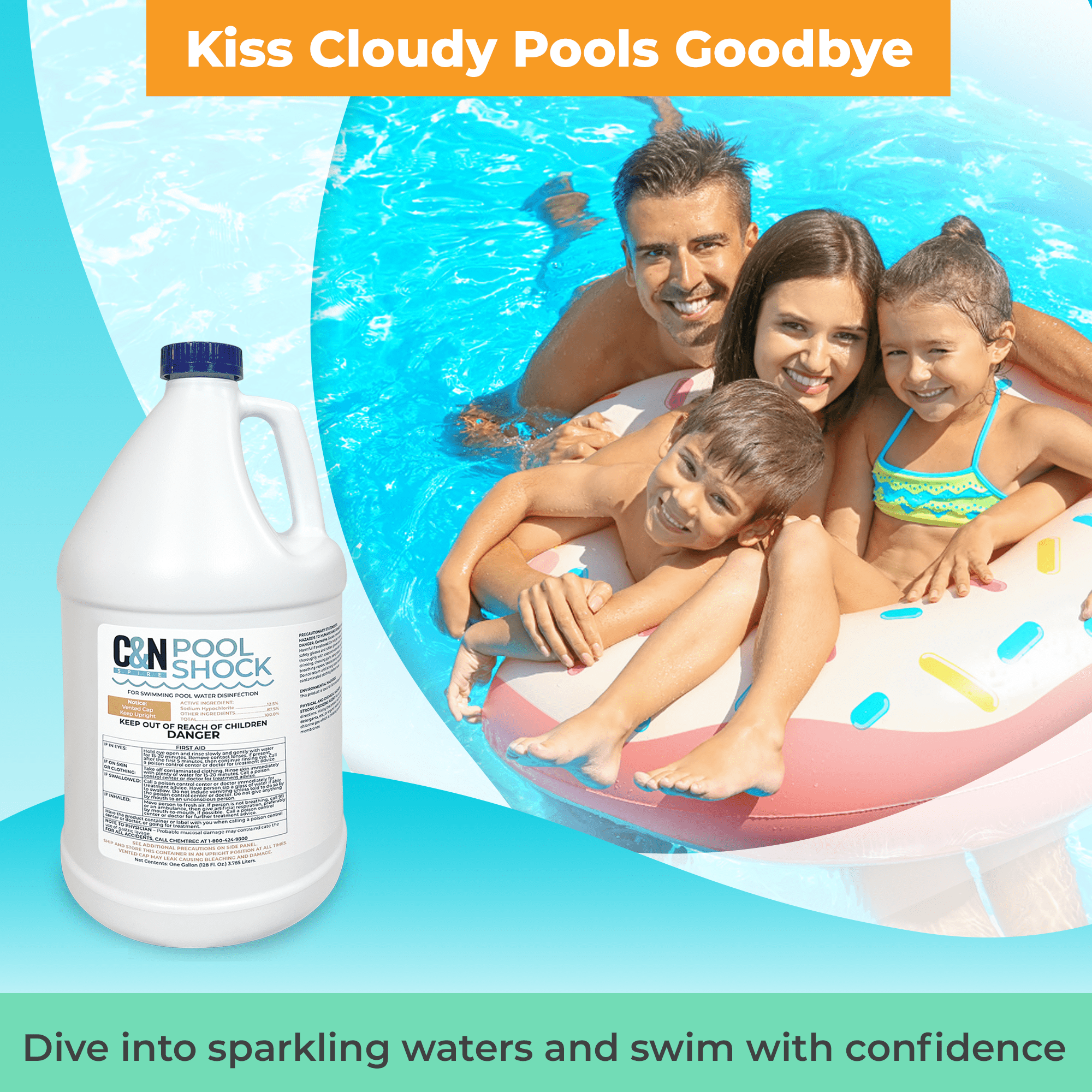 C&N Spire Liquid Pool Shock Pool Chemicals Sodium Hypochlorite 12.5 Percent, 4 Gal