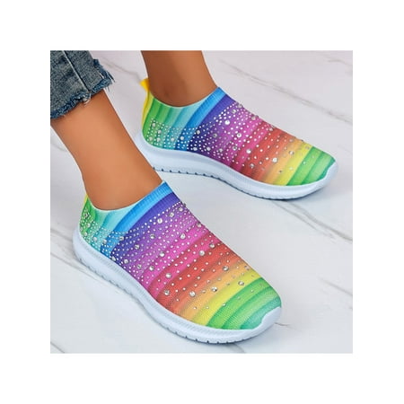 

Woobling Women Slip On Glitter Bling Trainers Sports Sneakers Casual Sock Shoes Size Gym