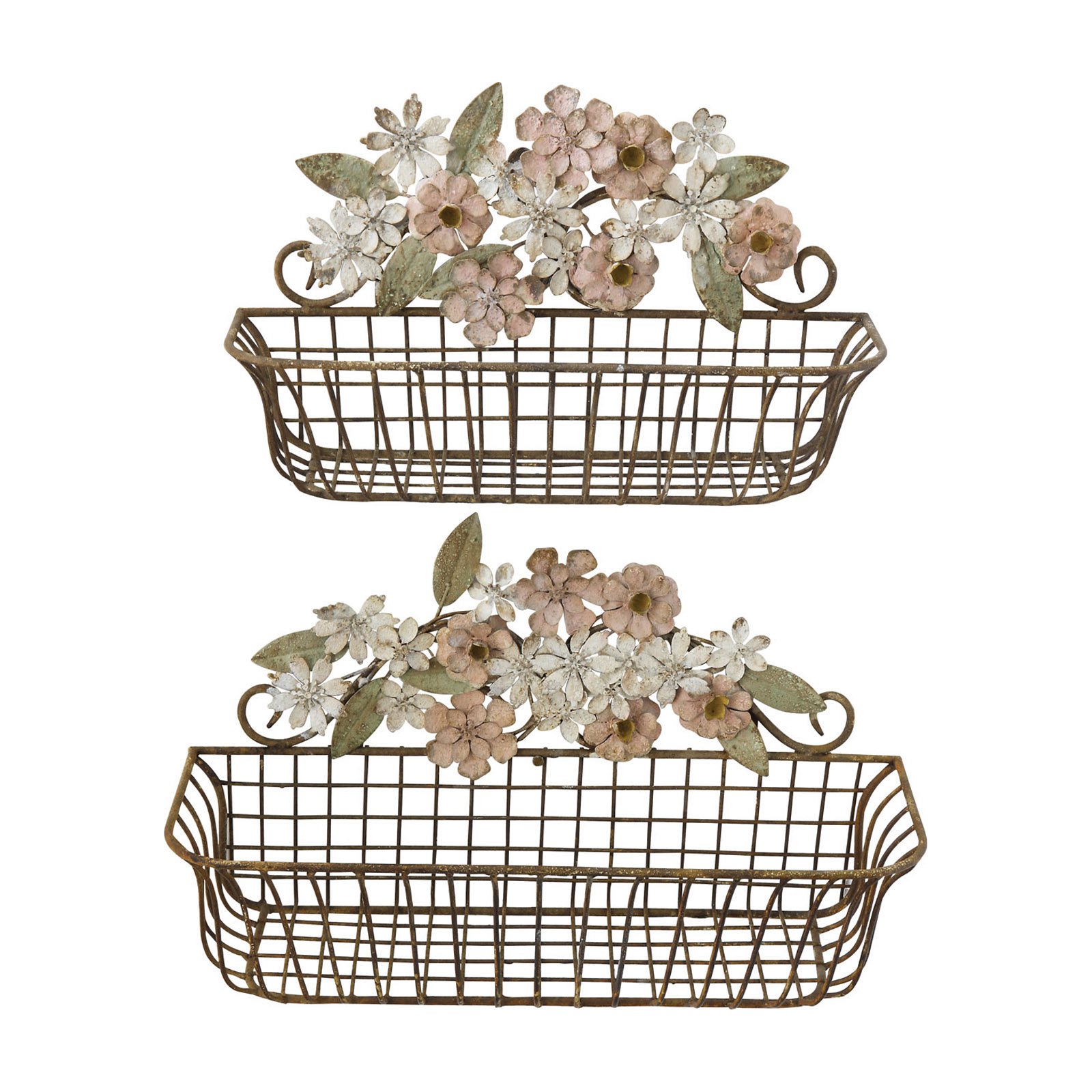 3R Studios Metal Wall Baskets with Embossed Floral Design Set of 2