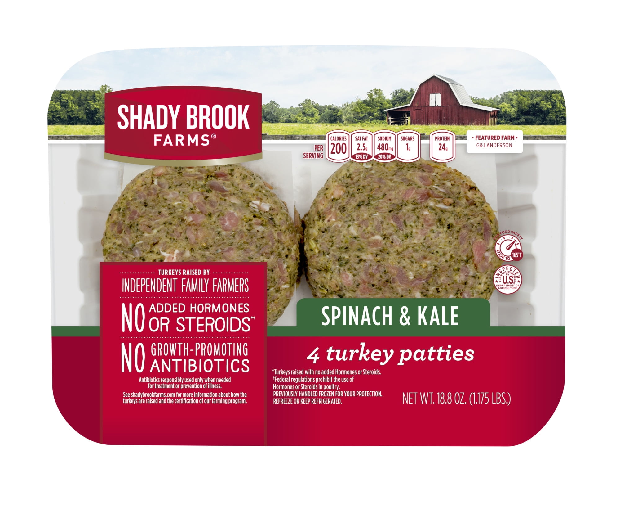 Shady Brook Farms® Spinach & Kale Turkey Patties, 4 count, 1.18 lbs