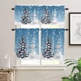 thumbnail image 2 of Christmas Tree Snowman Kitchen Curtains and Valances Set, Winter Snowflakes Blue Ombre Xmas Rod Pocket Window Valance Window Curtain Panels for Living Room Bedroom Laundry, 27.5x36in, 3 Pieces, 2 of 7