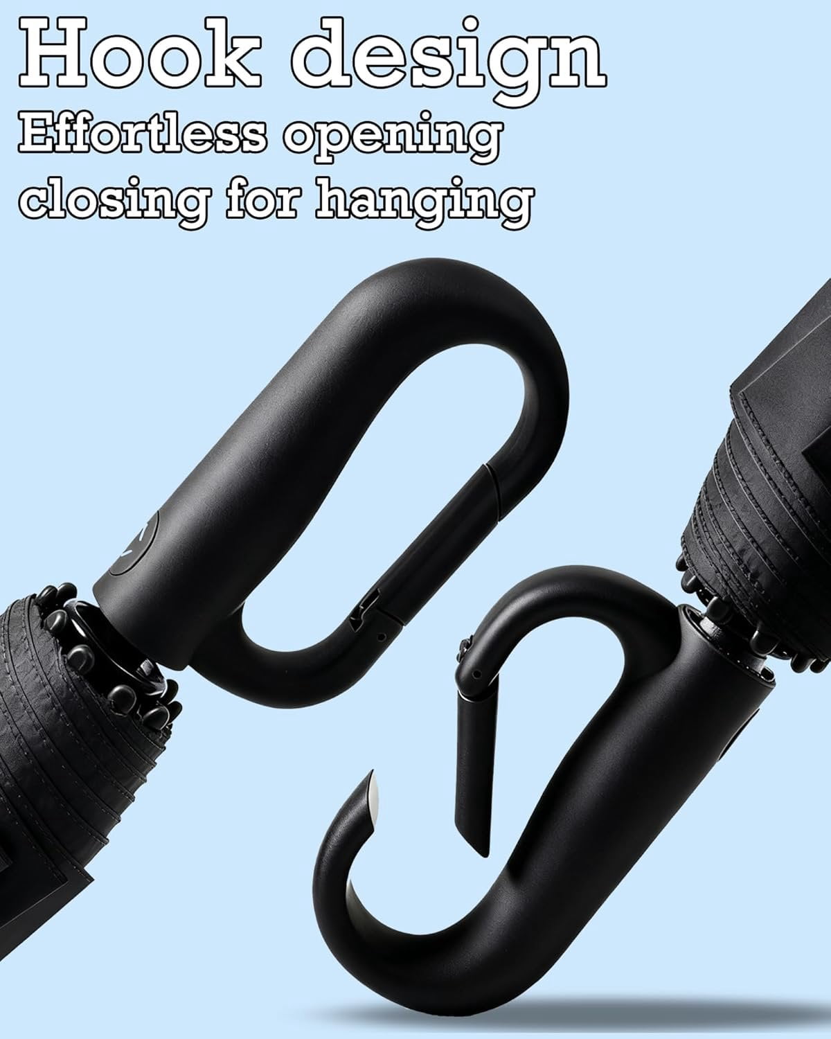 10-Shaft 50-Rib Heavy-Duty Umbrella, Automatic Open/Close with Carabiner Handle, -Weather Wind Resistant & UPF 50+ for Rain and Sun