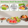 thumbnail image 3 of 4Pack Stainless Steel Plates, 8Inch 3 Section Round Divided Plates Portion Control Plates Partition Plate for Camping,4 * Stainless Steel Plates,Silver, 3 of 9