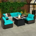 thumbnail image 5 of YYAo Patio Dining Chairs Sets, All Weather Outdoor Table and Chair Sets,7 Pieces Patio Furniture Set with 35 Inches 50000 BTU Propane Gas Fire Pit Table and Waterproof Cover for Firpit-Turquoise, 5 of 10