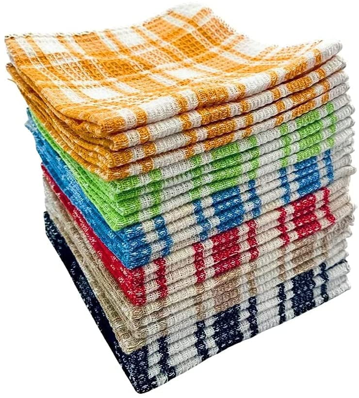 Pack Of 24 Kitchen Terry Tea Towels 100% Cotton Dish Cloths Cleaning Drying