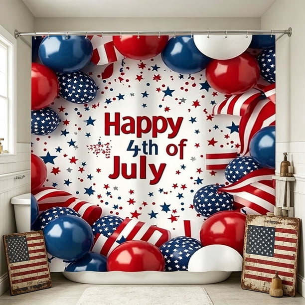 Independence Day Holiday Party Celebration Shower Curtain Bathroom Partition Decoration Hanging Curtain