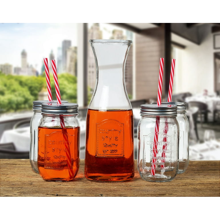Glass Jar with Lid and Lil Sipper Glass Straw - Drinking Straws.Glass