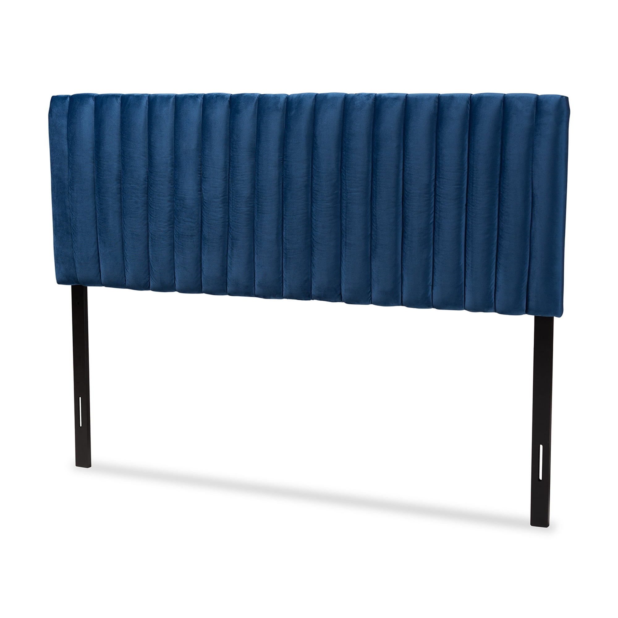 Baxton Studio Emile Modern and Contemporary Navy Blue Velvet Fabric Upholstered and Dark Brown Finished Wood, Full Size Headboard