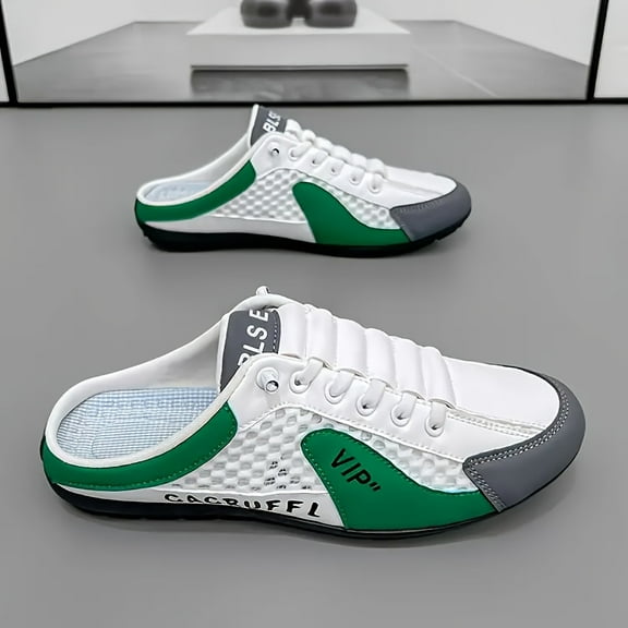 Slip-Resistant Men's Slip-On Sneakers - Arch Support, Breathable Fabric Lining & PVC Sole - Lightweight All-Season Casual Shoes in Khaki/Gray/White/Green - Indoor, Vacation, Daily Wear