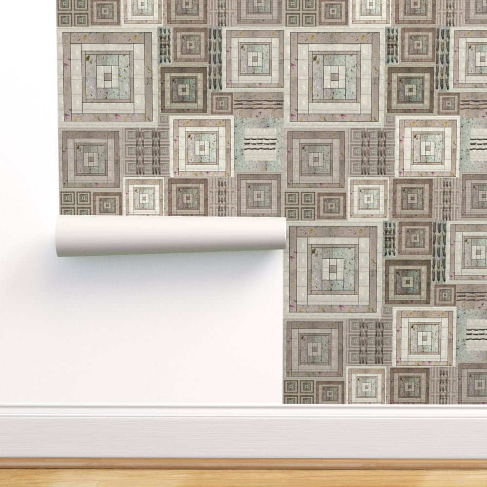 Peel-and-Stick Removable Wallpaper Geometric White Brown Squares Tiles