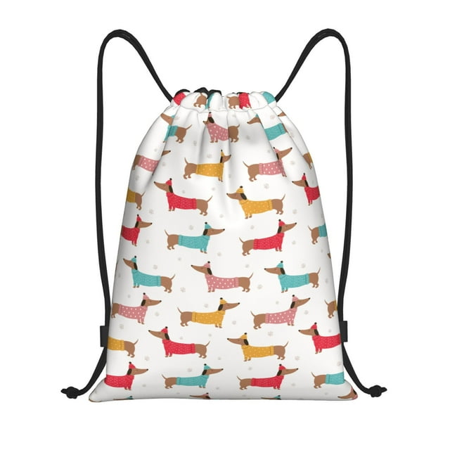 Lukts Dachshund Dog Puppy Pattern Drawstring Backpack Bag Sport Gym Sackpack,String Backpack Sport Bag Sack,Cinch Tote Gym Backpack-Medium