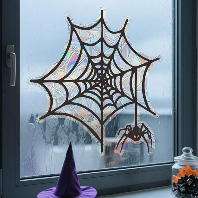 Feltree Halloween Window Clings, Spider Web Design Window Stickers, 12 Inches Removable PVC Cling Film for Halloween Decor, Easy to Apply & Remove Without Residue