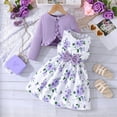 thumbnail image 2 of Coerni Girls Sleeveless Dress and Cardigan Set 2 Piece Cute Floral Bow A Line Princess Tank Dresses Ruffle Ribbed Knit Cardigan, 2 of 9