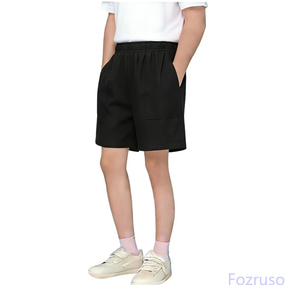 Fozruso Summer Boys Shorts Lightweight Breathable Stretch Waist Casual Athletic With Pockets Kids Summer Wear Kids Summer Outfits(Black)