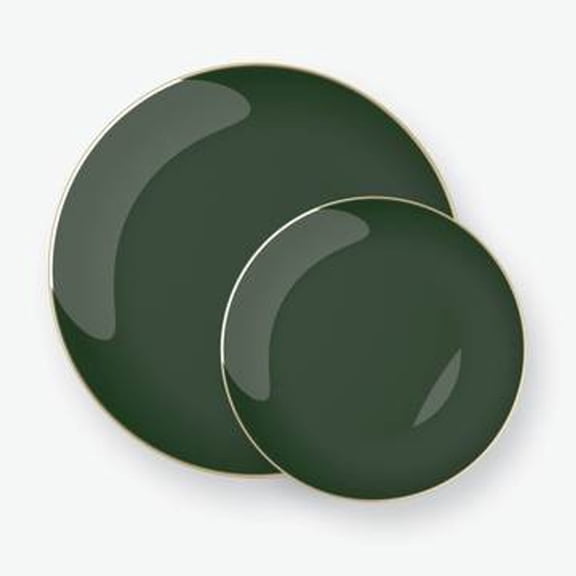 Party Source Emerald Green w/ Gold Rim 8" Round Plastic Wedding Salad / Dessert Plates 10ct.