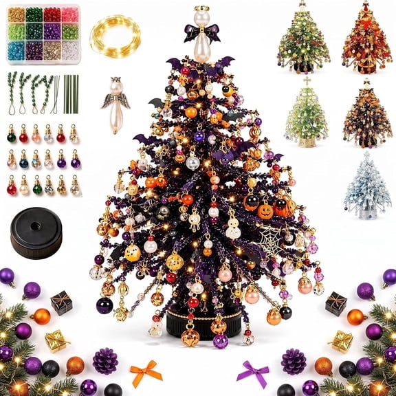DIY Beaded Christmas Tree Kit with Lights, Crystal Bead Gifts for Adults, All Beads Included, Beginner Friendly DIY, Easy Assembly, 7.9 x 5.5x 2'' Finished Tree, Xmas Handmade Tabletop Decor Gift