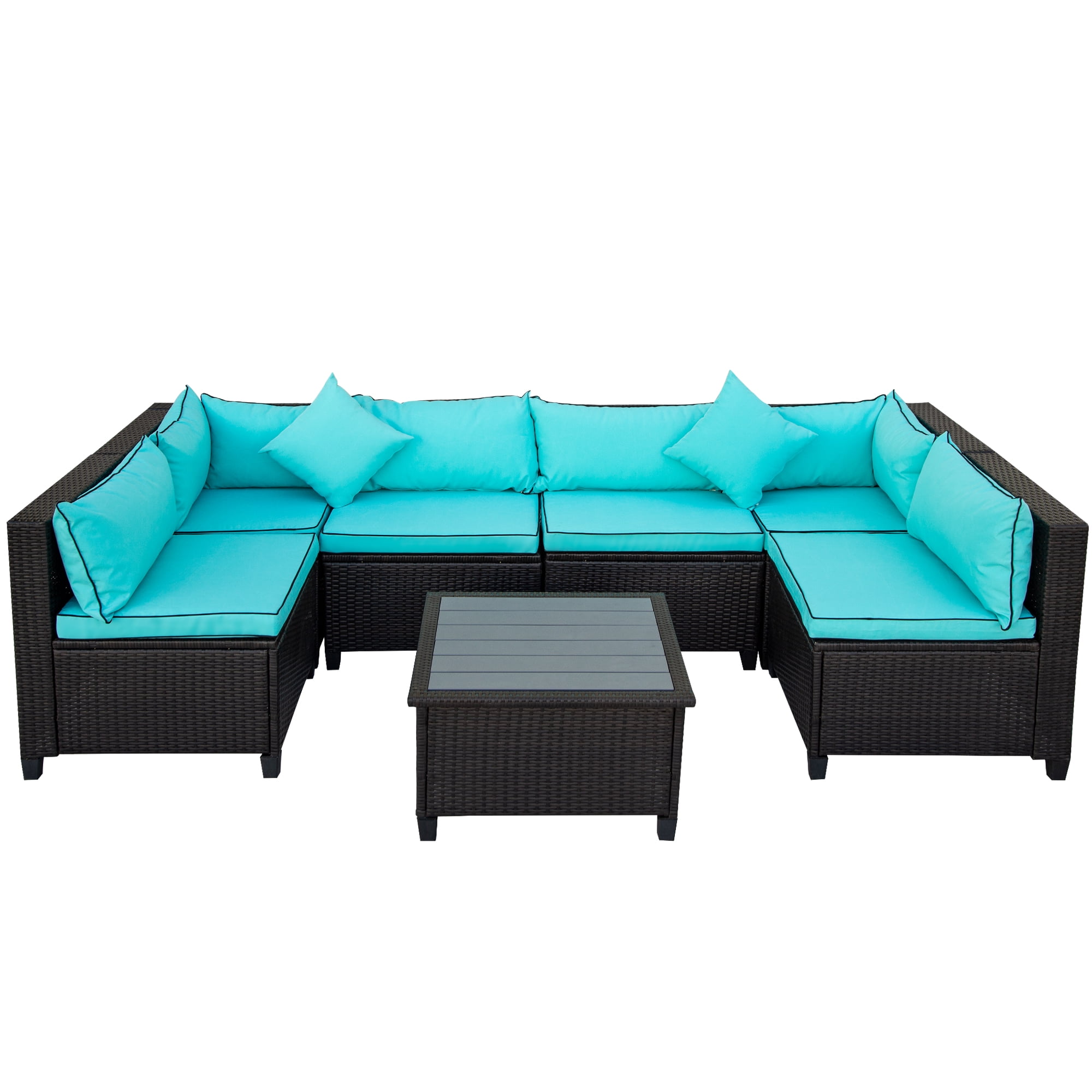 Romacci Quality Rattan Wicker Patio Set U Shape Sectional Outdoor Furniture Set With Cushions And Accent Pillows Green White Red Walmart Com Walmart Com