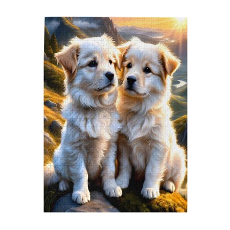 1000-Piece Wooden Jigsaw Puzzle for Adults - Puppies Mountains Nature Sunset Fun & Relaxing Interlocking No-Dust Puzzle for Family Home Decor & Holiday Gifts