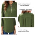 thumbnail image 4 of Mujeres Cremallera Cuello En V Camisetas Manga Tres Cuartos Punto Suizo Volantes Espalda Tipo Loos Verano Casual Top OD Verde S, 4 of 5