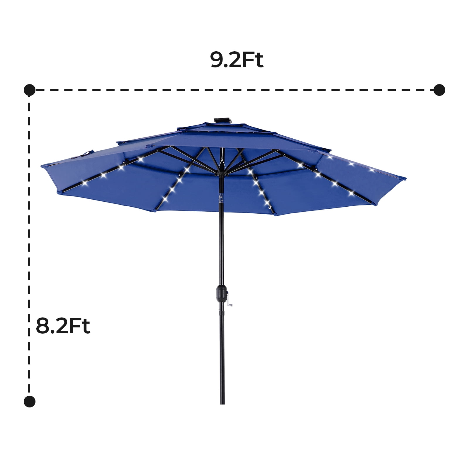 Alvantor 10Ft Solar Patio Umbrella with 32 LED Lights, 3-Tier Vented Outdoor Table Umbrella with Push Button Tilt and Crank, UPF 50+ UV Protection