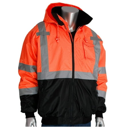 

PIP Hi-Vis ANSI Class 3 Black-Trim Bomber Jacket - 333-1766 High Vis Orange 4XL