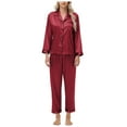 thumbnail image 6 of WTOBBY Women's Plus Size Ice Silk Satin Long Sleeve Long Pants Pajama Set, Soft Lightweight Loungewear for Home Relaxation and Sleep,Wine 2XL, 6 of 6