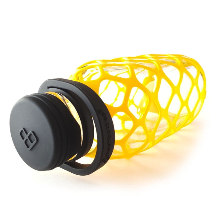 Meshbottle with Silicone Top - Sun Yellow - Plastic-free, BPA-free, Phthalate-free Glass Water Bottle - 32 oz