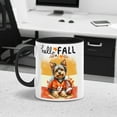 thumbnail image 4 of Hello Fall Yorkshire Terrier Football Welcome Autumn with Leaves Pumpkins 11oz Accent Two-tone Mug Yorkie Dog Lover Gifts Coffee Tea Cup - 00012, 4 of 5
