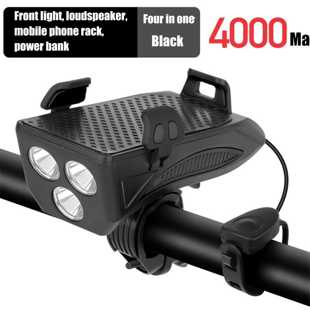 AMAXUN 4000 mAh Power Bank LED Headlights with Phone Holder Black