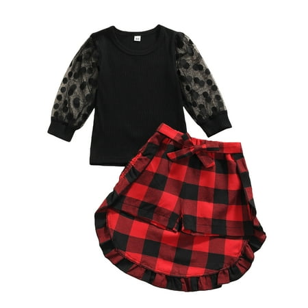 

Sunisery Kids Baby Girl Clothes Set Dot Mesh Long Sleeve Blouse Bow Plaid Shorts Skirt Spring Fall Outfits Red Plaid 2-3 Years