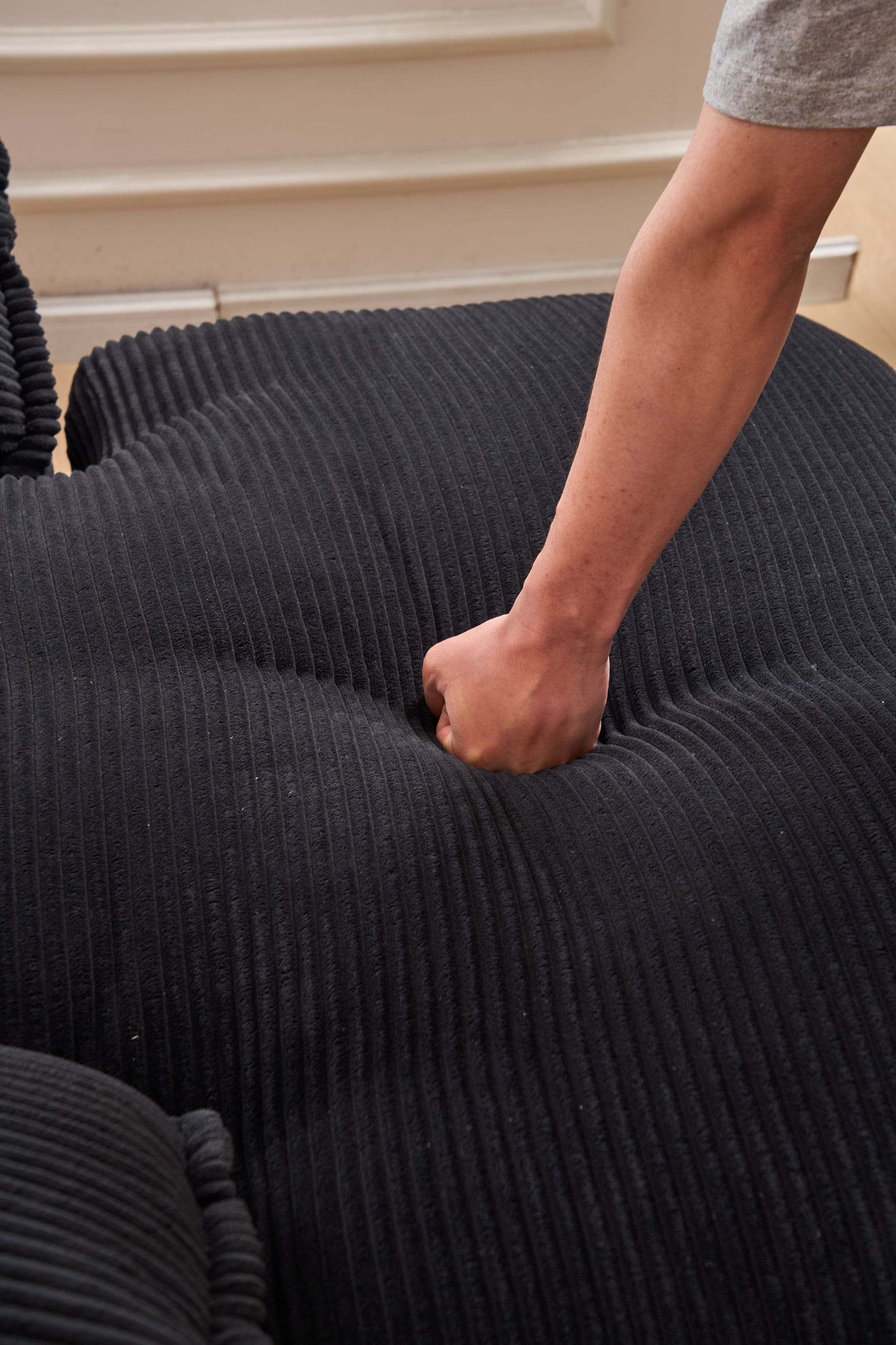 Aukfa 51.2" Oversized Chaise Lounge Chair Indoor, Corduroy Upholstered Sofa Couch with Pillow Armrests, Sleeper Sofa Chair for Living Room Bedroom Office, Black