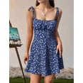 thumbnail image 5 of Women'S Boho Floral Dress Romper Spaghetti Strap Smocked Dress Royal Blue L, 5 of 7