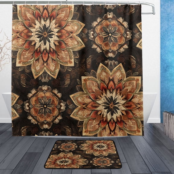 BZSMCE Shower Curtain and Bath Accessory Set,Earthy Elegance Pattern