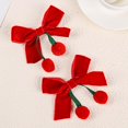 thumbnail image 7 of Velvet Ribbon Hair Bow Clips - 2 PCS Cute Hair Bow Clips with Red Cherry Ball Handmade Alligator Barrettes Pins Bowknot Party Dress Decor Accessories for Girls, 7 of 7