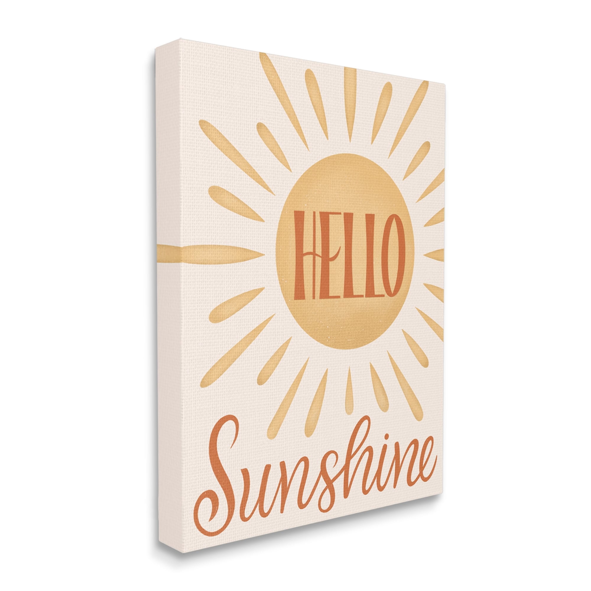 Stupell Industries Hello Sunshine Bold Calligraphy Sun Rays Shining Canvas Wall Art, 30 x 40, Design by Jalynn Heerdt