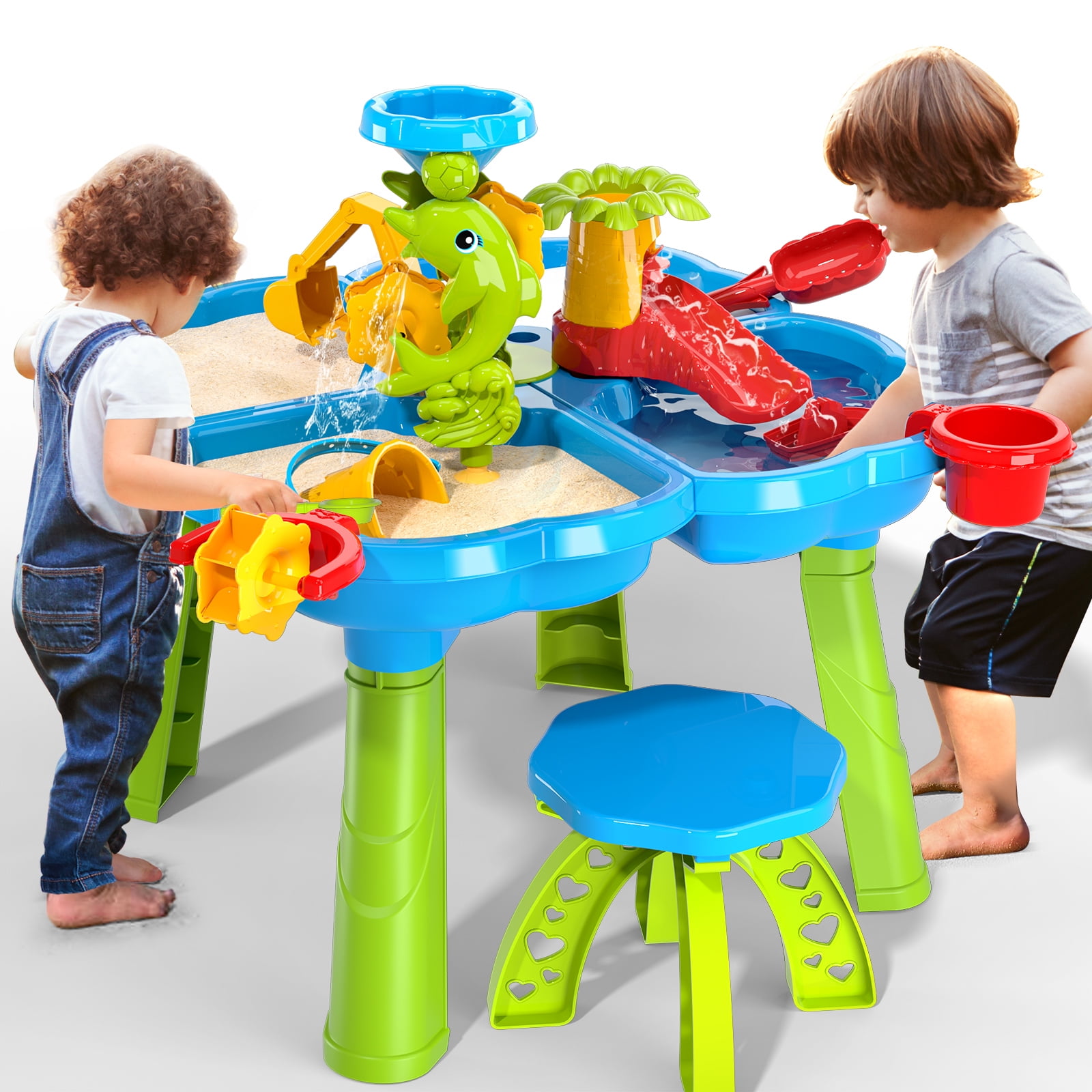 ConeWhale Kids Multi-Activity Sand Water Table Play Set with Stool, Sensory, Plastic, for Toddler Boys Girls