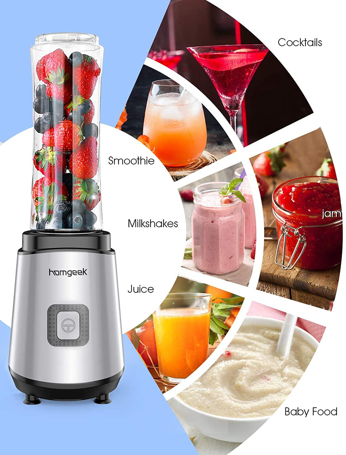 Portable Juicer Cup Electric Power Mixer for Fruit and Vegetable,with Travel Lid and 2 Tritan Travel Sport Bottle 600ml/20oz homgeek Personal Mini Blender Smoothie Maker 