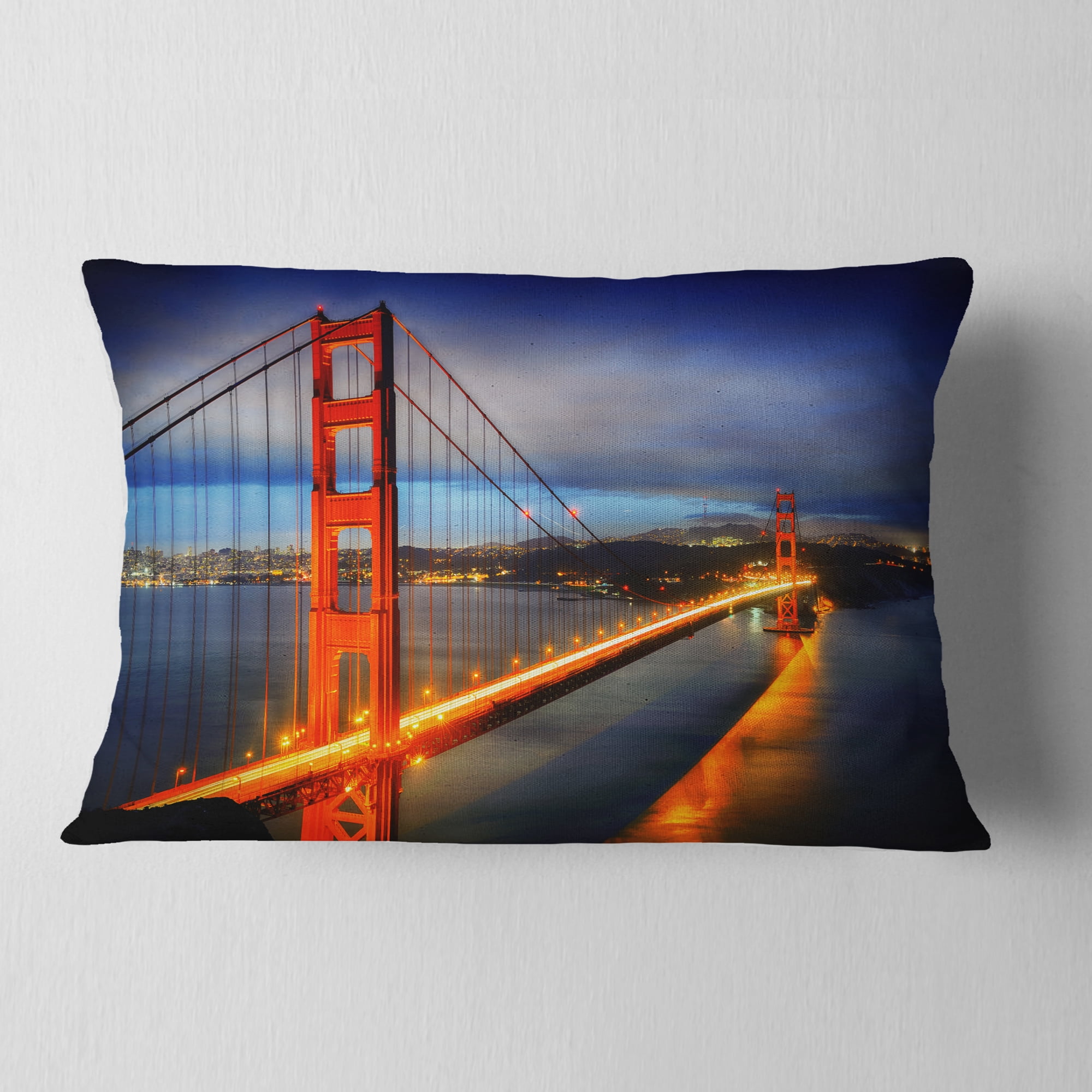 Designart Golden Gate Bridge - Landscape Photography Throw Pillow - 12x20