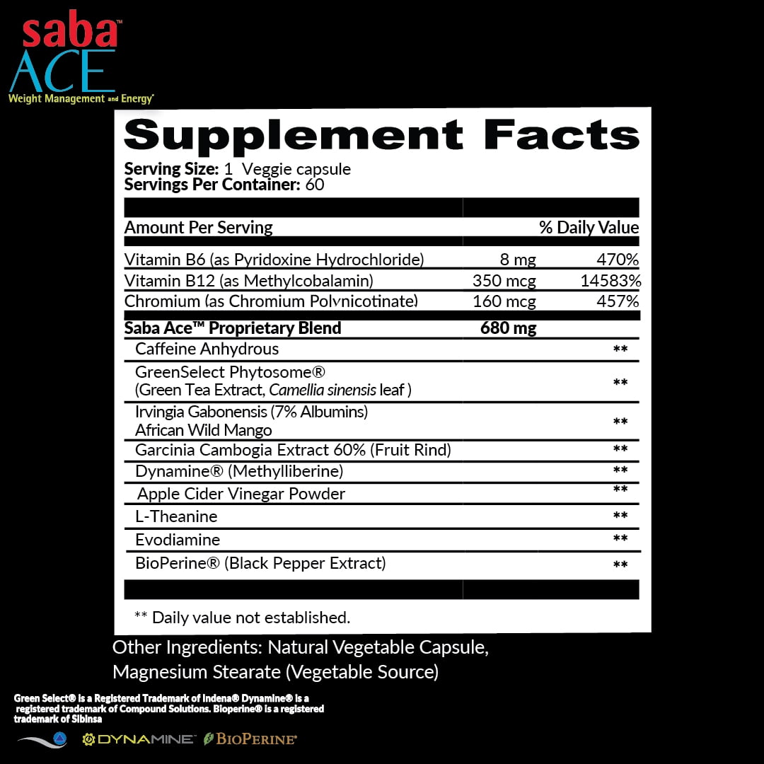 Saba Appetite Control and Energy DMAA Dietary Supplement, Weight Management Supplement, 60 Capsules