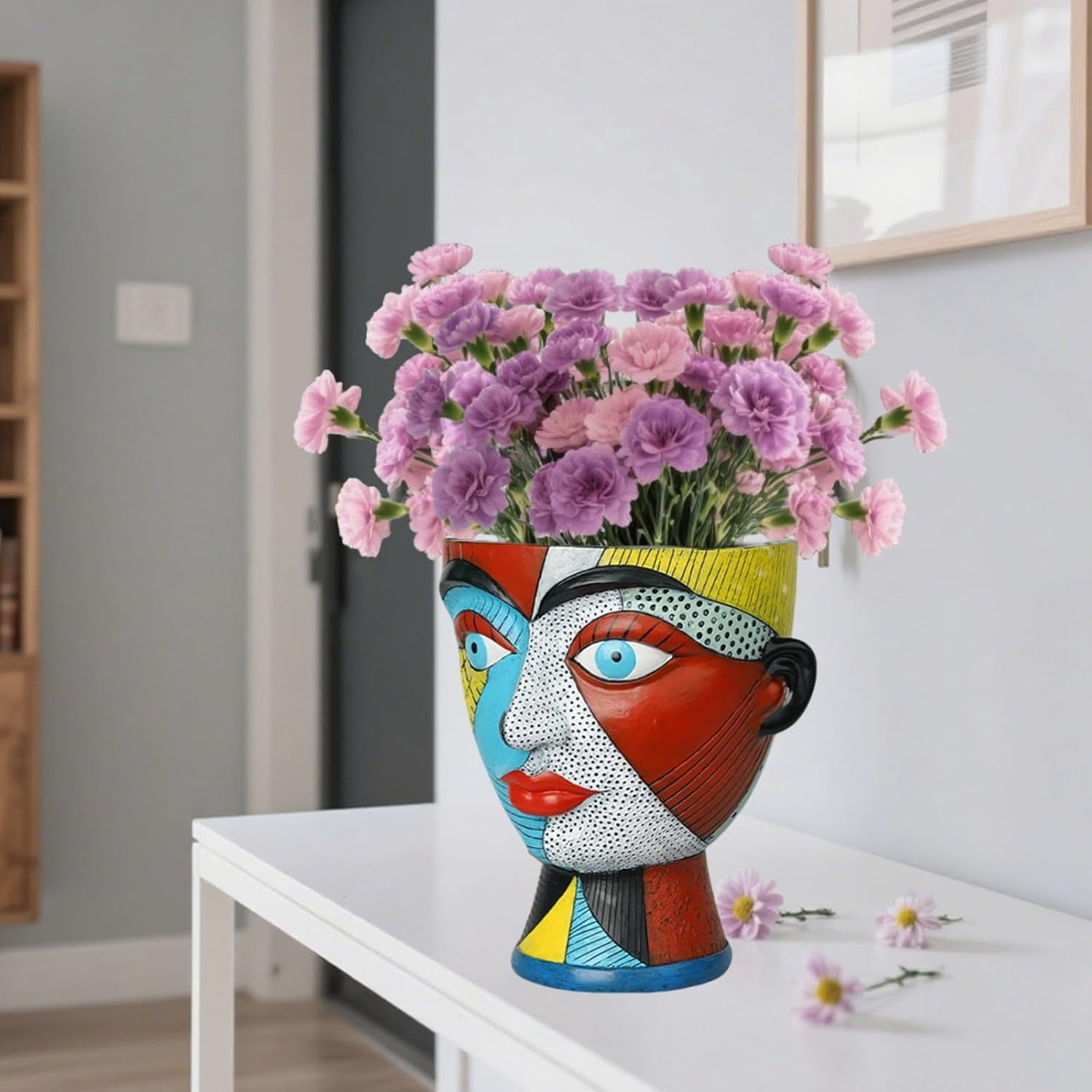 Abstract Face Planters Pots Colorful Funky Flower Pots Unique Head Planter with Drainage Handmade Resin Vase Modern Home Decoration