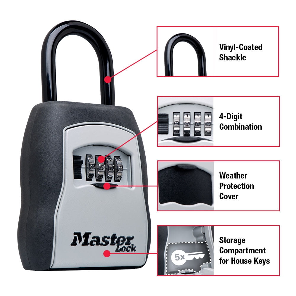 Master Lock 5400D Key Lock Box - Outdoor Lockbox for House Keys, Realtor Lock Box with Resettable Combination Code, Portable Key Safe Storage for Spare Keys, Hide-A-Key Secure Box, Black