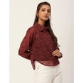 thumbnail image 3 of Moomaya Printed Button Down Collared Sheer Shirts, Long Sleeve High Low Hem Top, 3 of 9