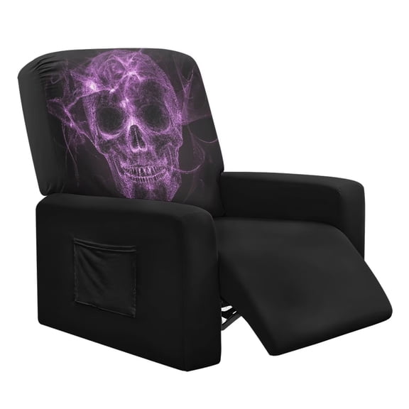 Chririnla Seat Recliner Cover Purple Skull Flame Stretch Sofa Covers Reclining Chair Slipcover Sofa Recliner Dog Couch Protector with Pocket, Black