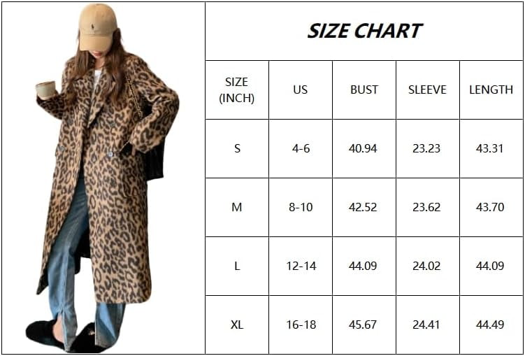 Womens Leopard Long Wool Trench Coat Winter Warm Overcoat - image 4
