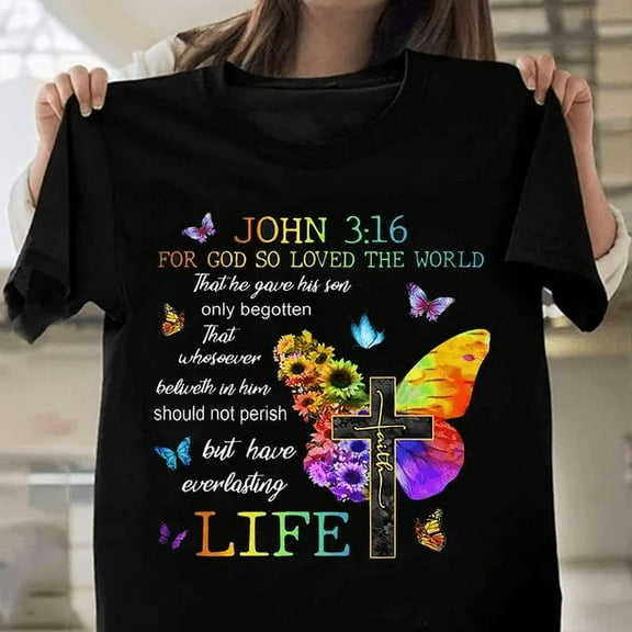 Trending Women Summer John 3:16 for God So Loved The World Christian Faith T-Shirt Short Sleeves Tops Shirts