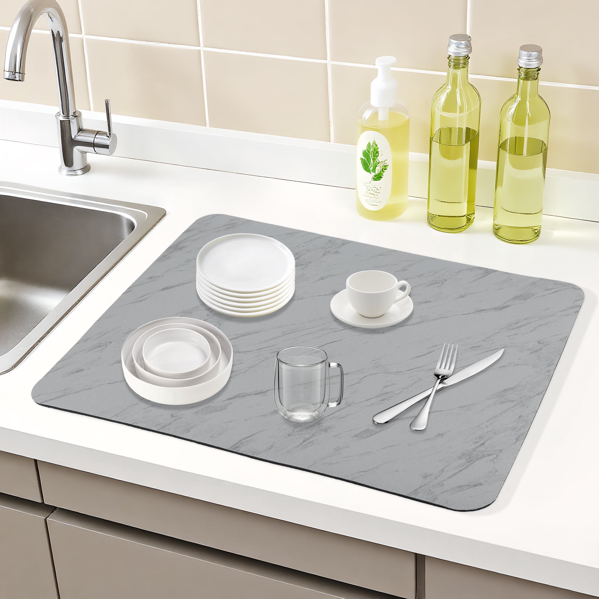 Unique Bargains Diatomaceous Stone Dish Drying Mat Dish Drying Mats Gray 19.7*15.7 inch