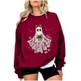 thumbnail image 2 of Jsaierl Women's Halloween Sweatshirts Spooky Pumpkin Ghost Print Sweatshirt Trendy Crewneck T-shirt Long Sleeve Dressy Casual Pullover Tops Halloween Party Supplies, 2 of 4